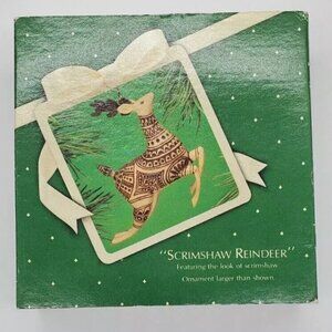 Vintage Hallmark Ornament 1983 Scrimshaw Reindeer new in box